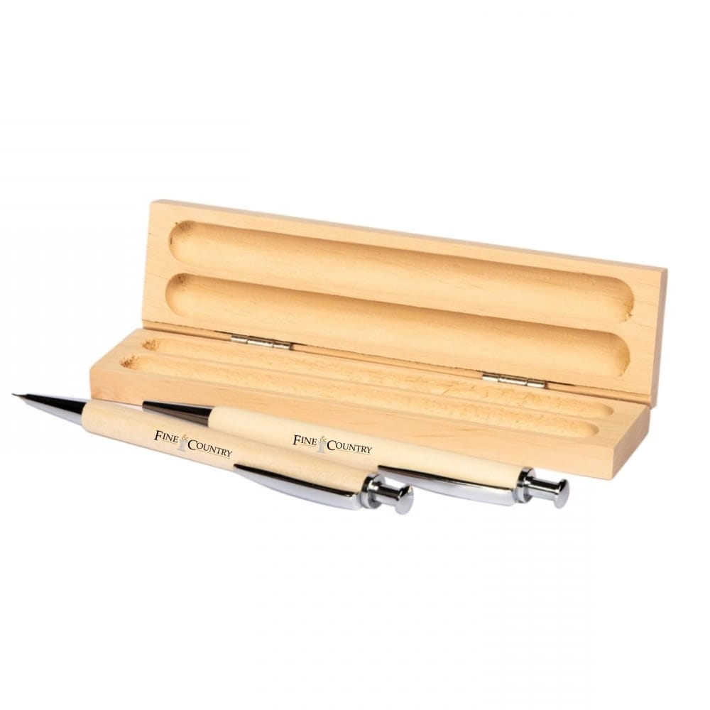 Fine & Country Beech wood pen & pencil set