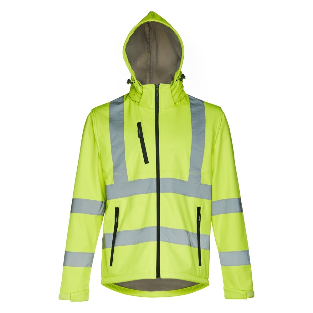 THC ZAGREB WORK. High-visibility softshell jacket for men, with removable hood