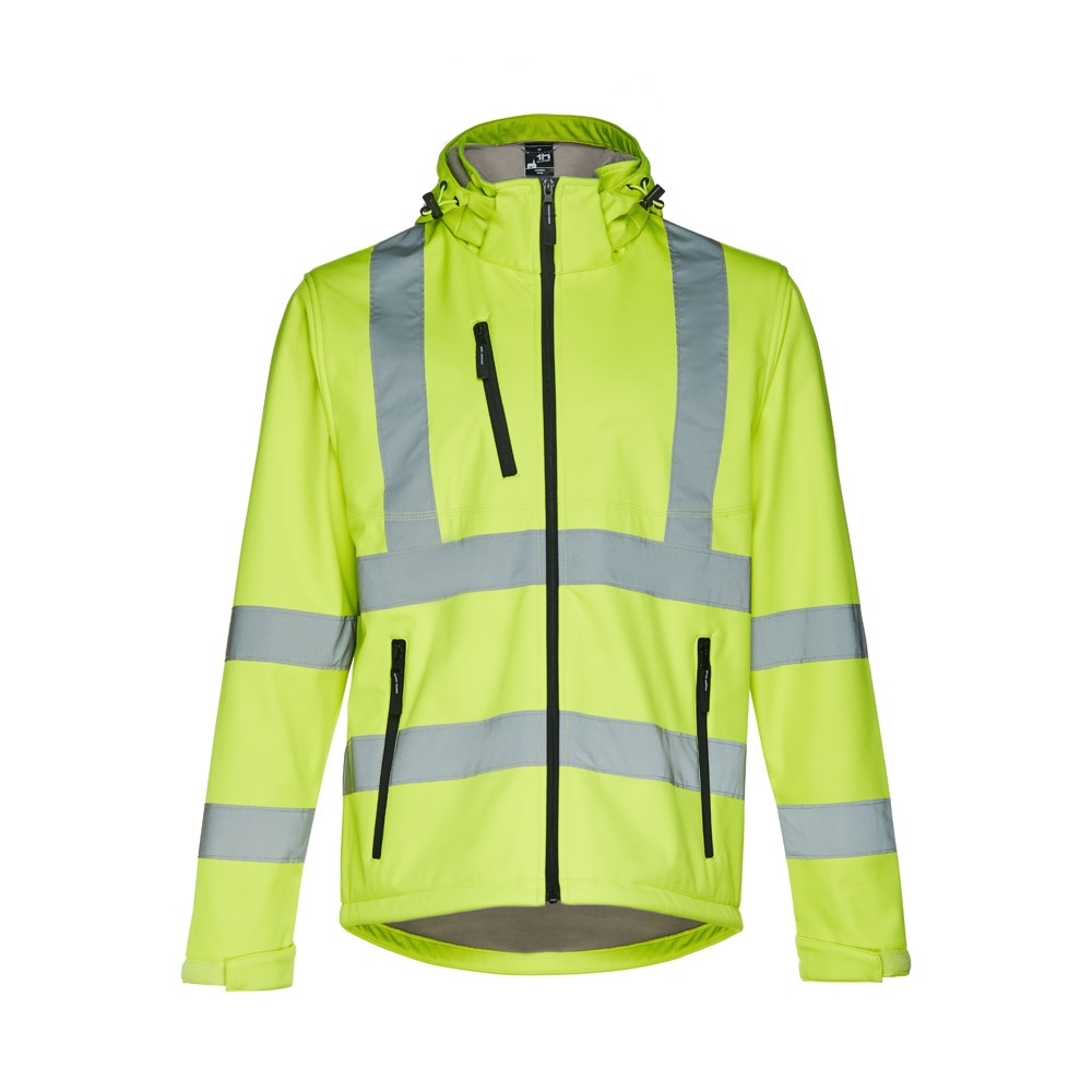THC ZAGREB WORK. High-visibility softshell jacket for men, with removable hood