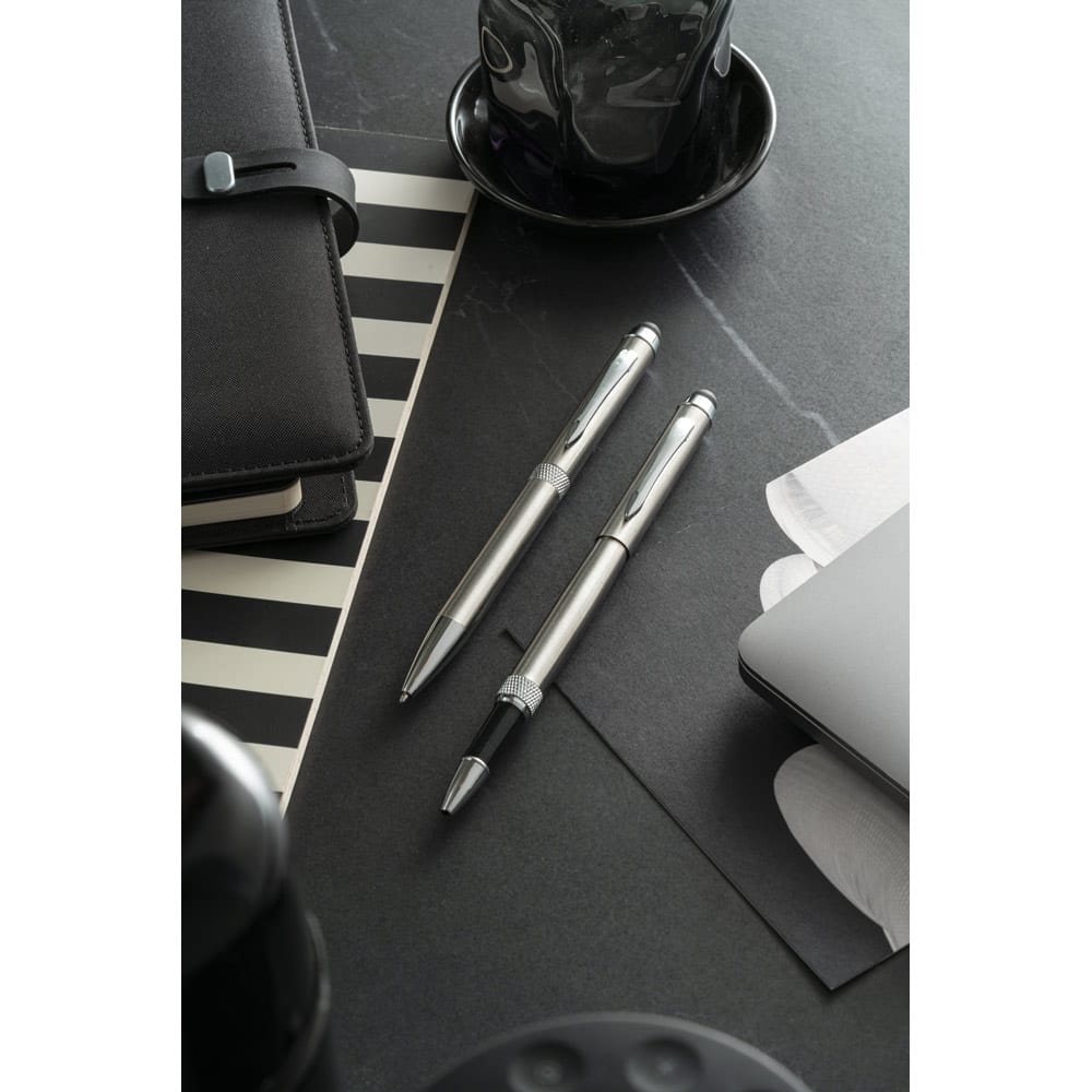 CANNES. Roller pen and ball pen set in metal