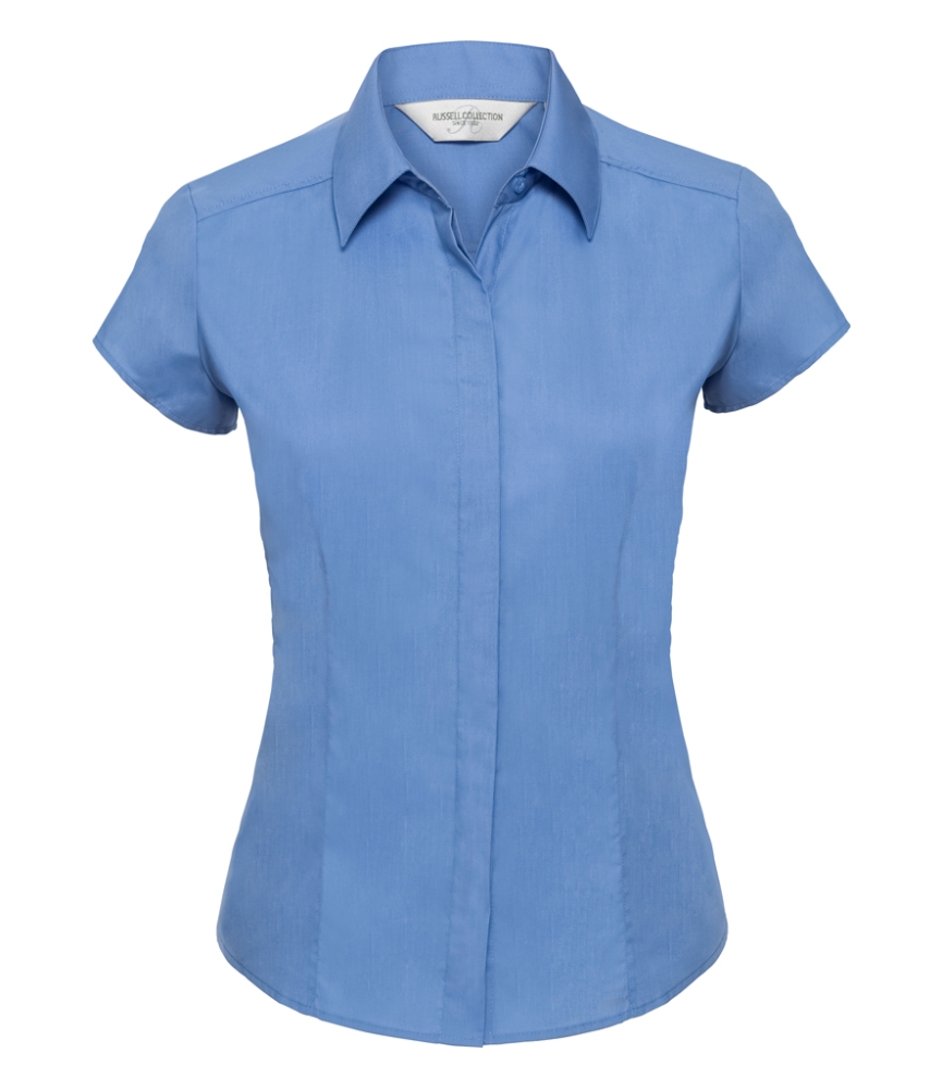 Russell Collection Ladies Cap Sleeve Fitted Poplin Shirt