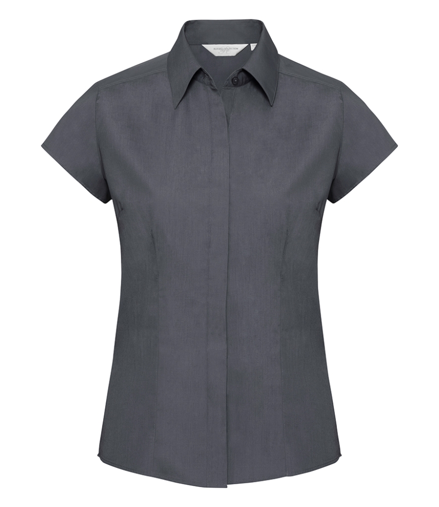 Russell Collection Ladies Cap Sleeve Fitted Poplin Shirt