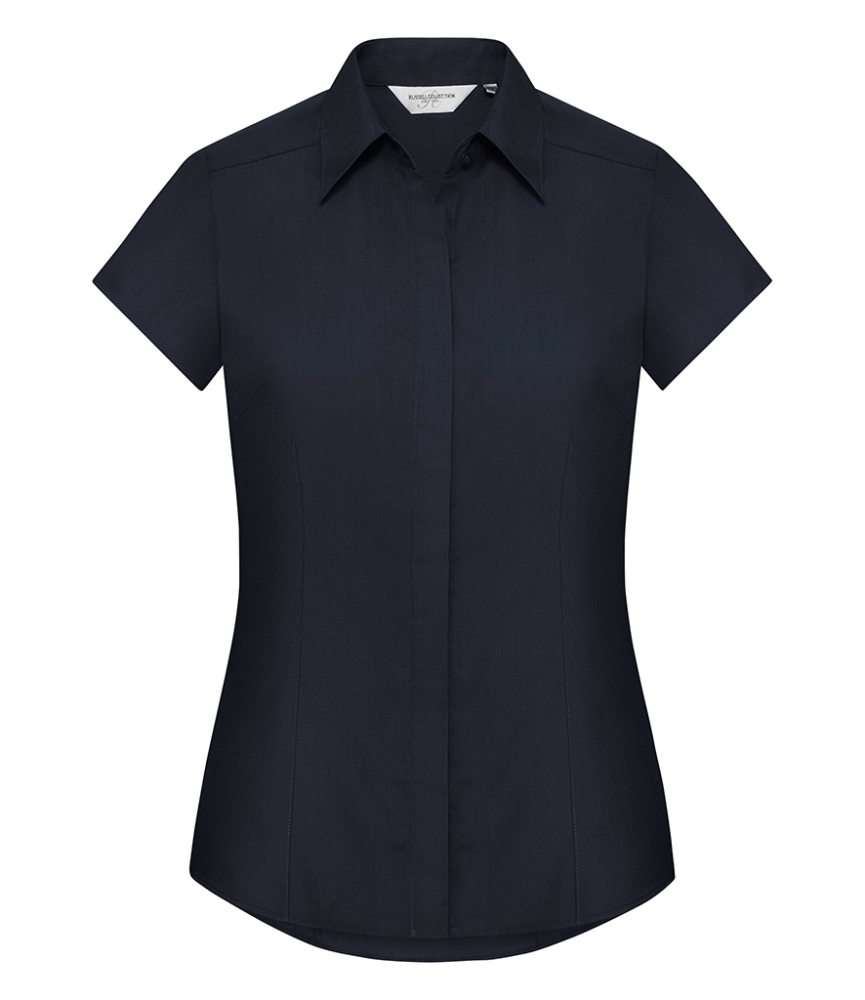 Russell Collection Ladies Cap Sleeve Fitted Poplin Shirt