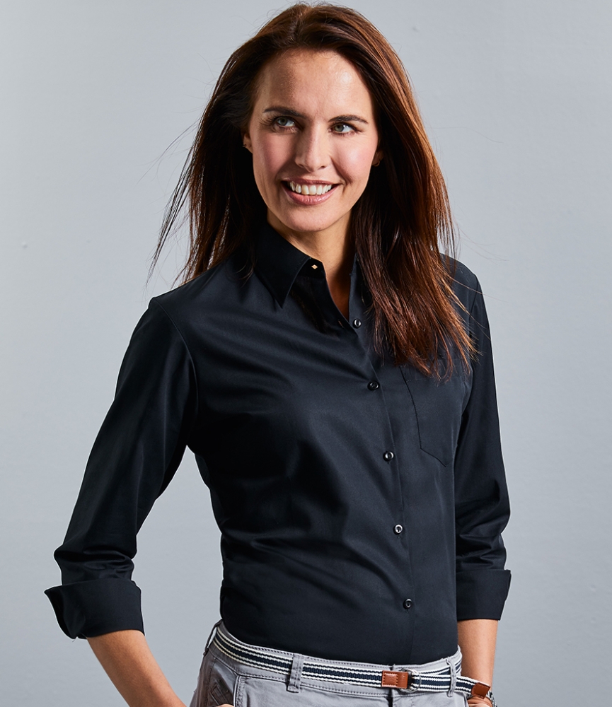 Russell Collection Ladies Long Sleeve Easy Care Cotton Poplin Shirt