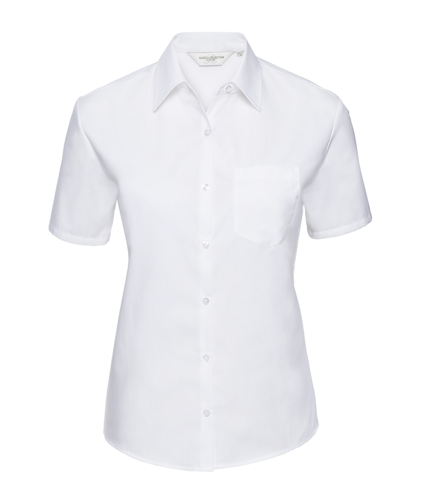 Russell Collection Ladies Short Sleeve Easy Care Cotton Poplin Shirt