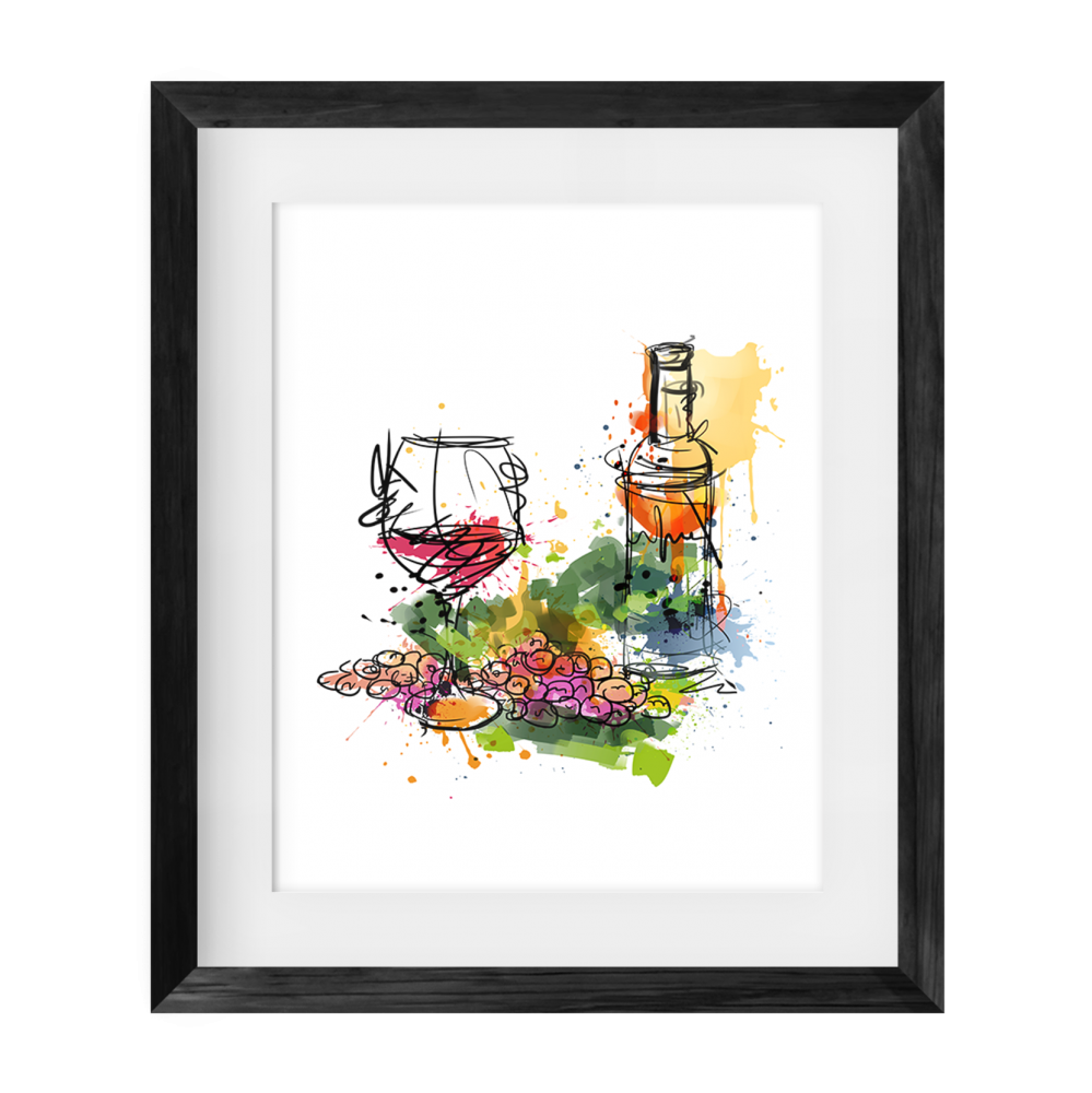 Grapes, wine glass & bottle Print