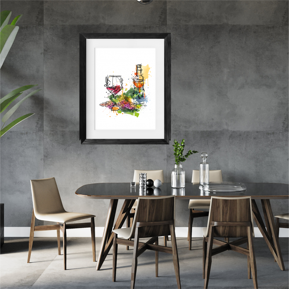 Grapes, wine glass & bottle Print