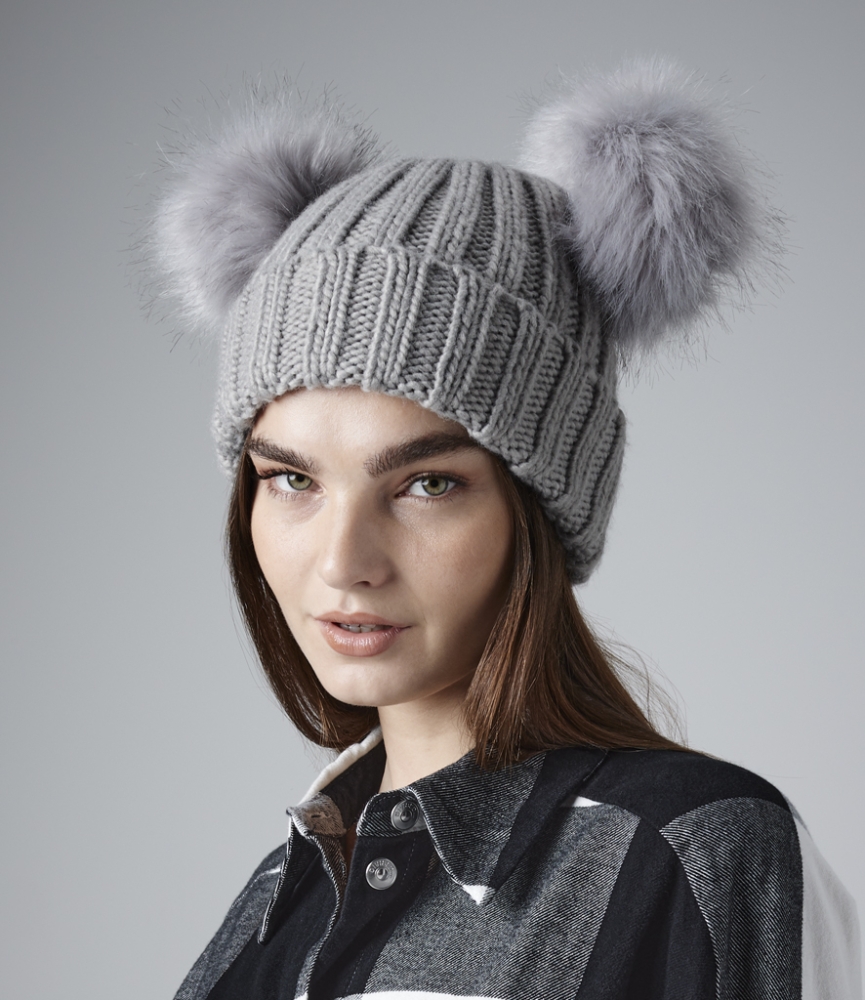 Beechfield Faux Fur Double Pop Pom Beanie