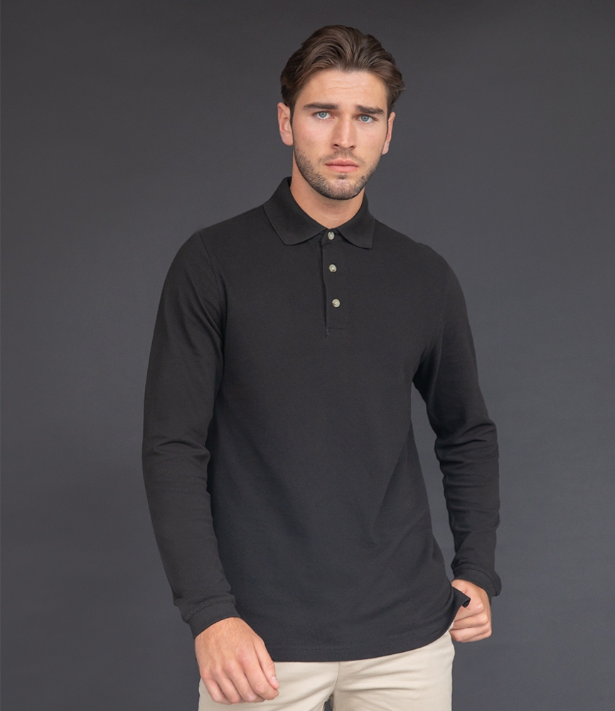 Henbury Long Sleeve Cotton Piqué Polo Shirt