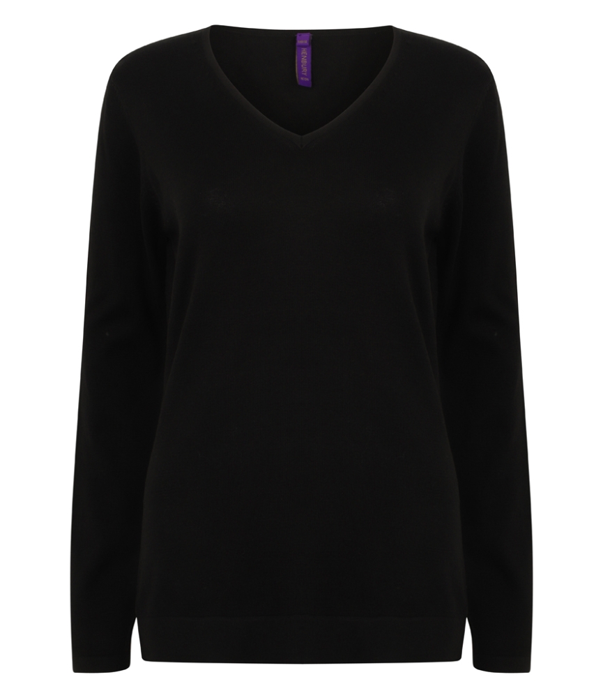 Henbury Ladies Lightweight Cotton Acrylic V Neck Sweater