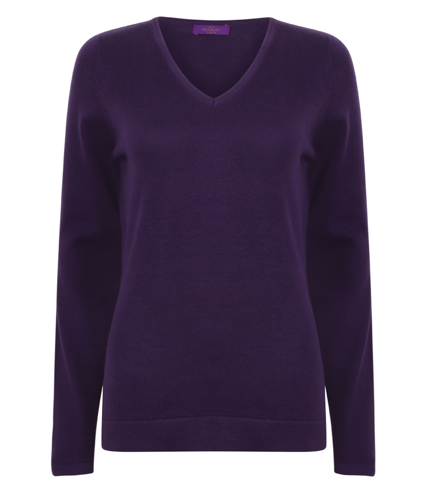 Henbury Ladies Lightweight Cotton Acrylic V Neck Sweater