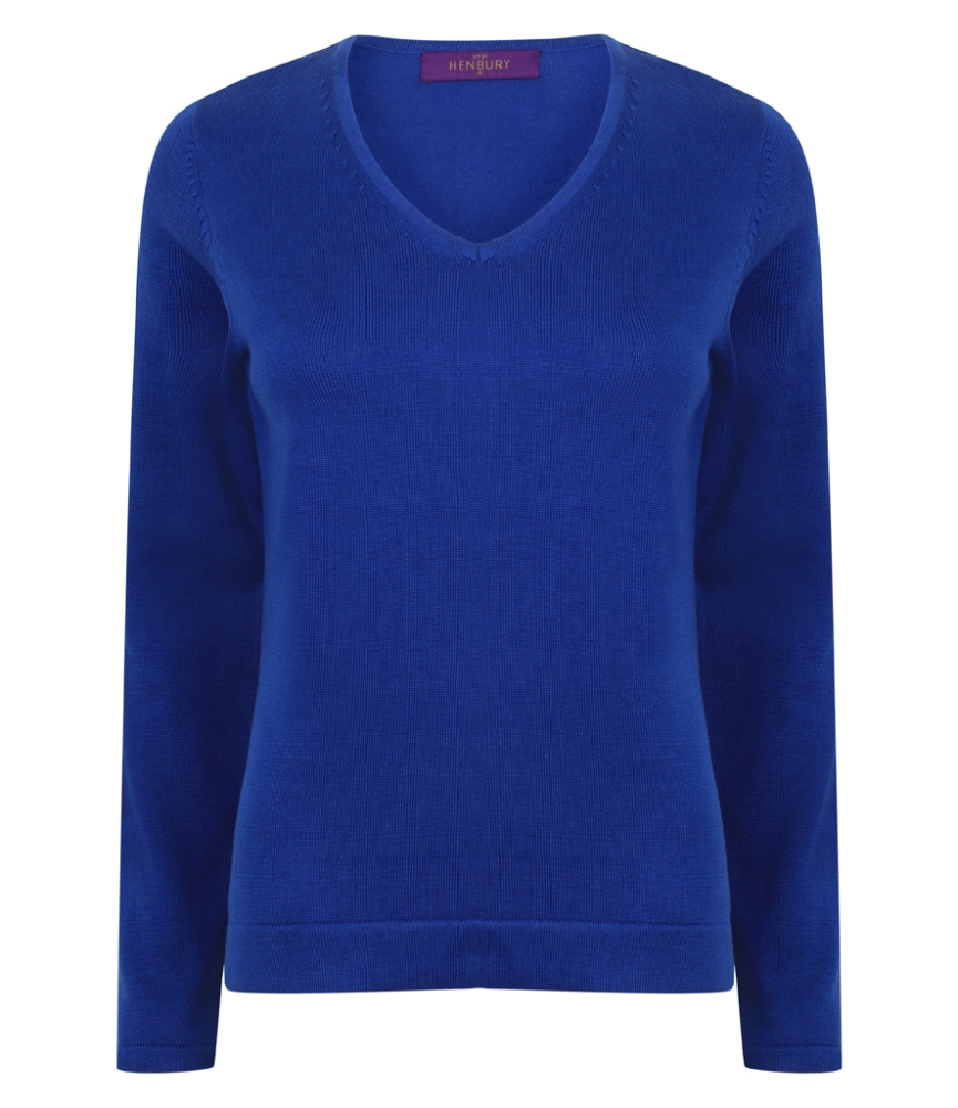 Henbury Ladies Lightweight Cotton Acrylic V Neck Sweater