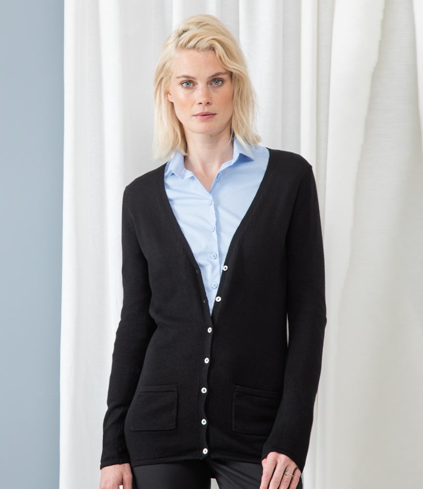 Henbury Ladies Cotton Acrylic V Neck Cardigan