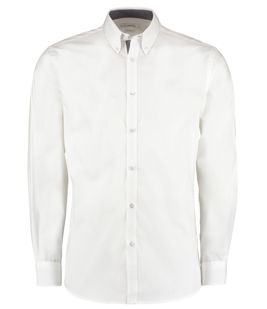 Kustom Kit Premium Long Sleeve Contrast Tailored Oxford Shirt
