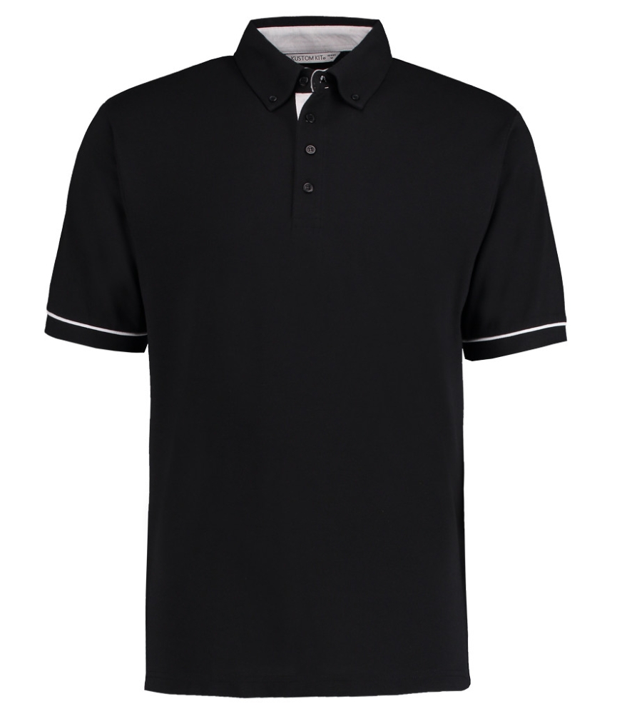 Kustom Kit Button Down Collar Contrast Piqué Polo Shirt