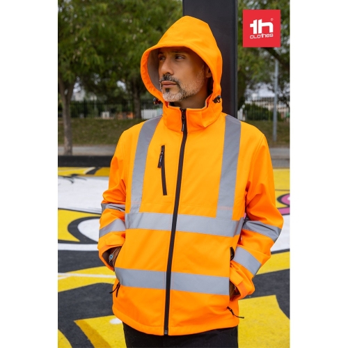 THC ZAGREB WORK. High-visibility softshell jacket for men, with removable hood
