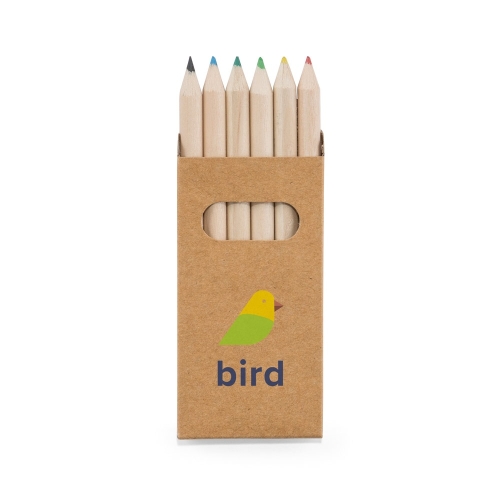 BIRD. Pencil box with 6 coloured pencils