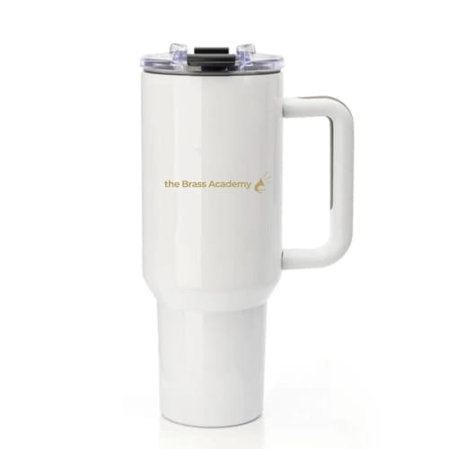 The Brass Academy 40OZ Travel Mug with Plastic Handle - White 