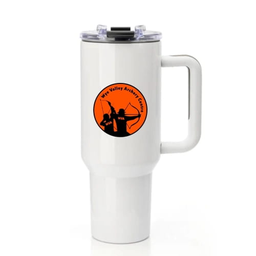 Wye Valley Archary - 40OZ Travel Mug with Plastic Handle - White