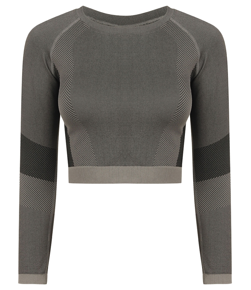 Tombo Ladies Seamless Panelled Long Sleeve Crop Top