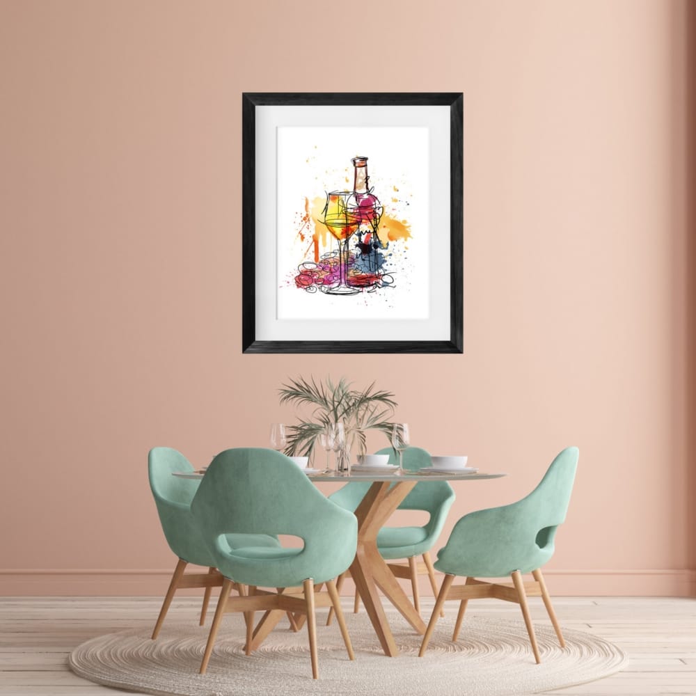 Wine bottle and glass Print
