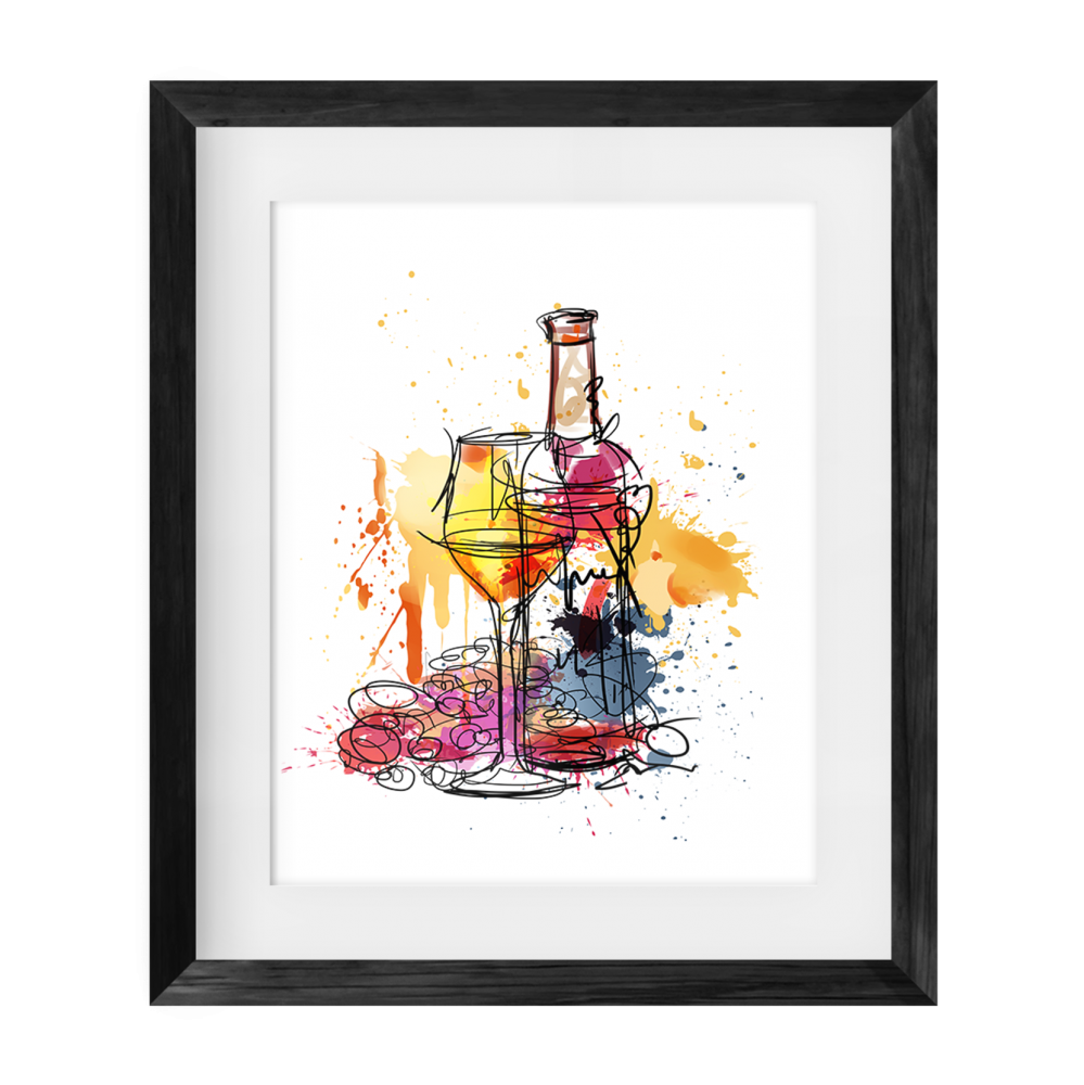 Wine bottle and glass Print